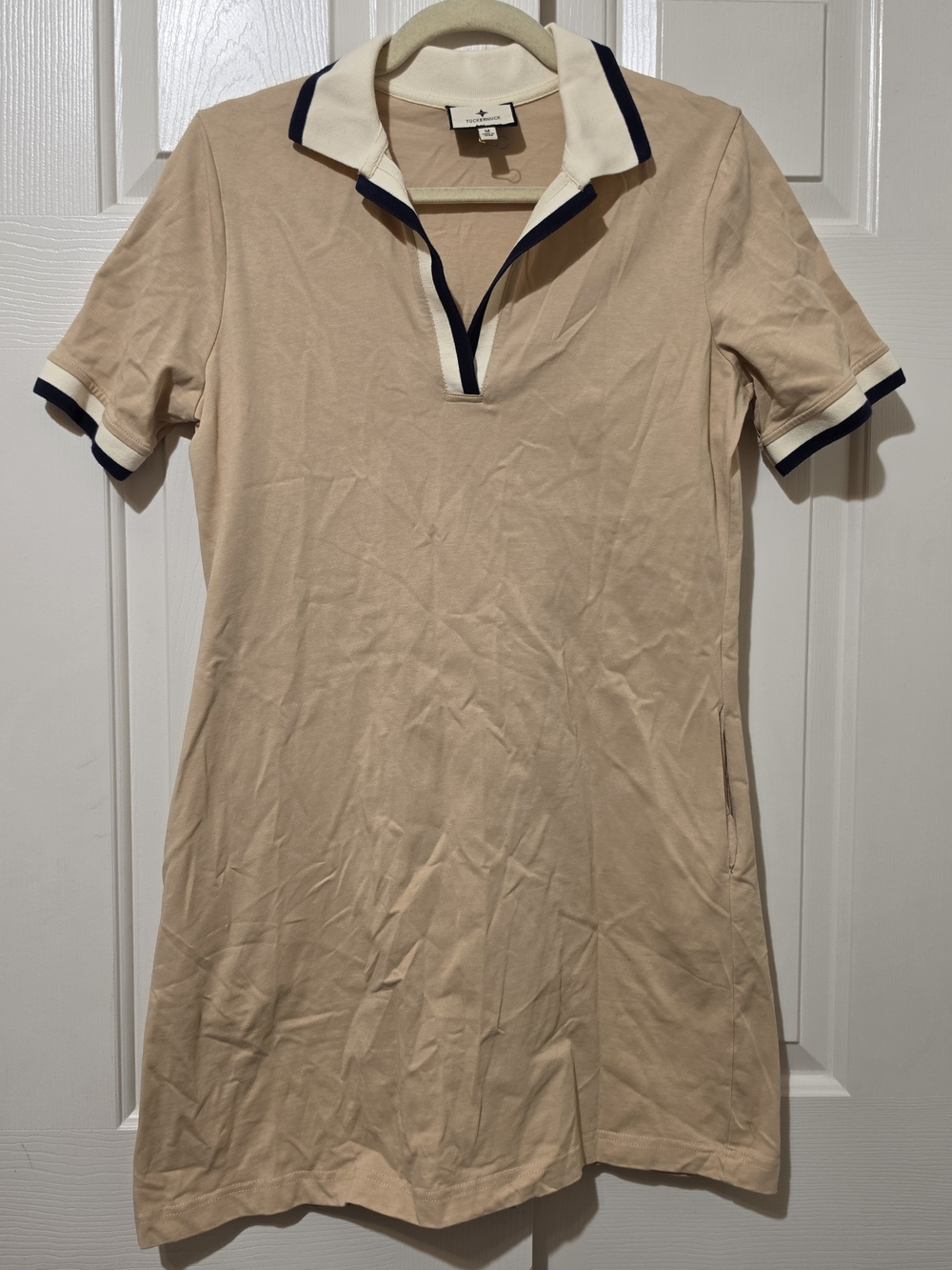 Tuckernuck Hutton Polo Dress Biege Tan Preppy Smart Classic Minimalist Sz M NWOT